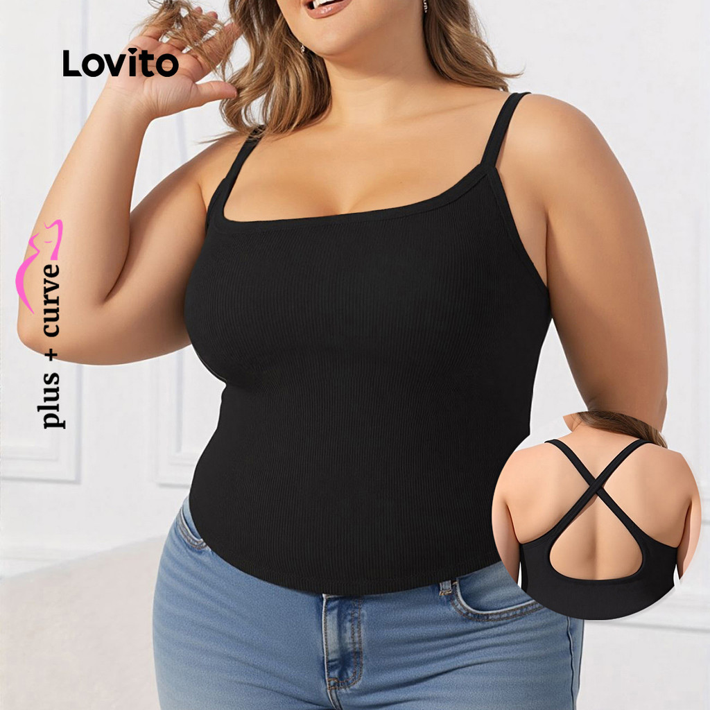 Lovito เสื้อลําลองผู้หญิงเปิดหลังสีดําสําหรับฤดูใบไม้ผลิ/ฤดูร้อน LNL130106