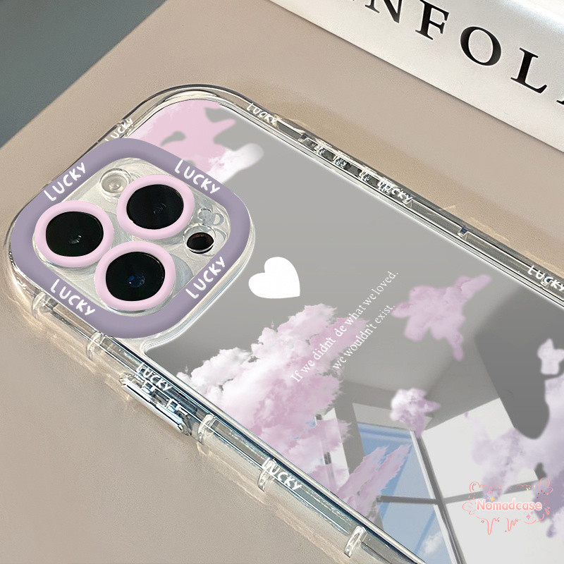 เคสลายหัวใจสีม่วงและเมฆ ผิวเงา ใช้สำหรับ iPhone 15 Pro Air 17 Pro Max 14 16 Plus 12 11 13 Xs Max เคสหลังกระจกปกป้อง4มุม