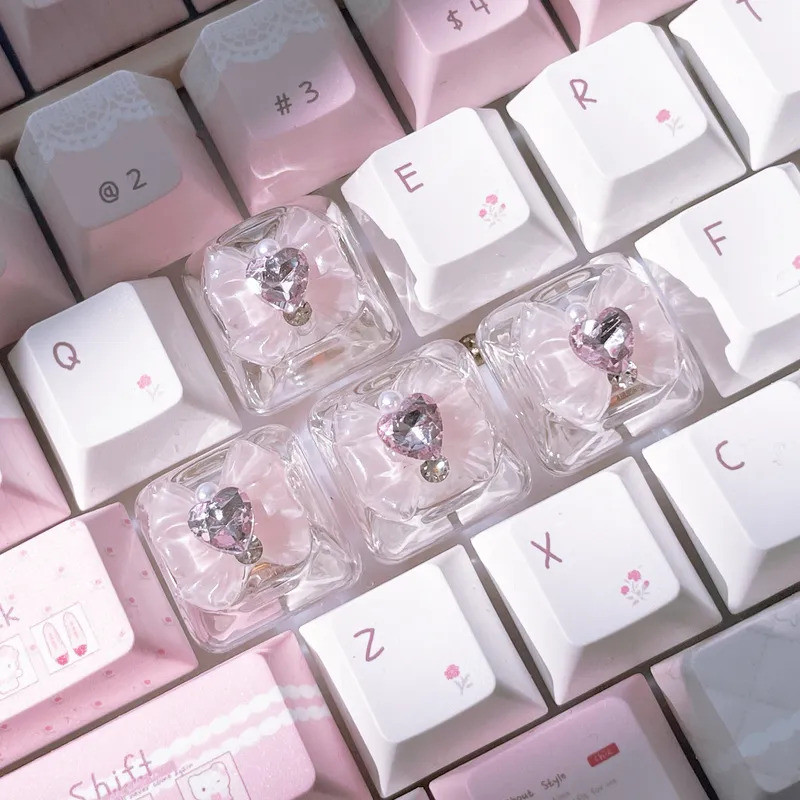 4 ชิ้นผีเสื้อ Keycaps น่ารักคีย์บอร์ดโปร่งแสง Bow-Shaped Keycaps ส่วนบุคคล Backlit DIY ตกแต่ง Keycapseycap