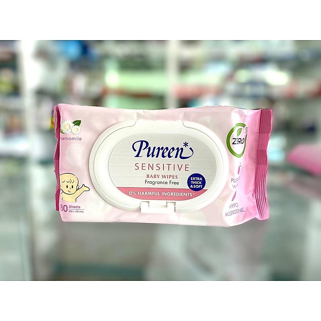 Pureen Baby Wipes รุ่นไม่มีน้ำหอม ปลอดภัยต่อเด็ก เพียวรีนเบบี้ไวพส์สีชมพูขนาด 80 แผ่น