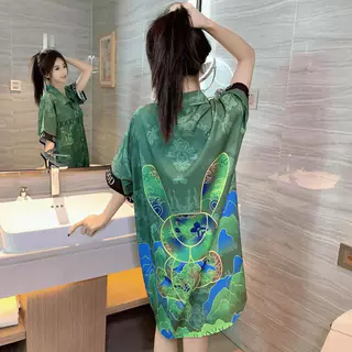 T อินเทรนด์ผ้าไหมน้ําแข็ง Breathable Nightdress หญิงสาวขนาดใหญ่ Slimmer ดูปก Belly Cool หล่อชุดนอนฤดูร้อนจัดส่งฟรีร้อน