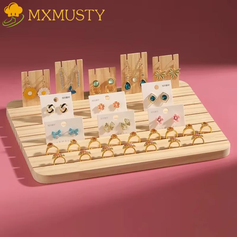 MXMUSTY ต่างหูเคาน์เตอร์แสดงสร้อยคอ,ไม้เนื้อแข็งพรีเมี่ยมยืนแสดงเครื่องประดับ,ผู้ถือแหวนความจุขนาดใหญ่ประหยัดพื้นที่ตกแต่งต่างหูและแหวนจัดแสดงอุ