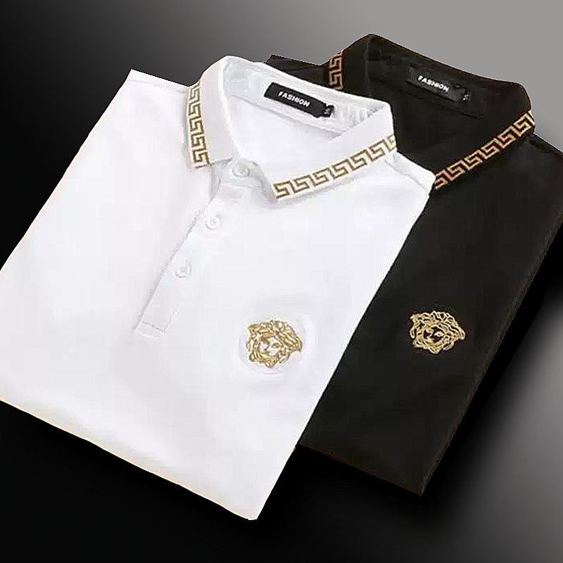เสื้อโปโลชาย แขนสั้น คุณภาพสูง ลายปัก ผ้านุ่มใส่สบายระบายอากาศดี สี Black & White