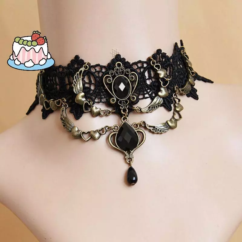 [Sep-t] Collares เซ็กซี่ Gothic Chokers คริสตัล Bla Lace Ne Choker Nelace Vintage Victorian ผู้หญิง Choer Steampunk
