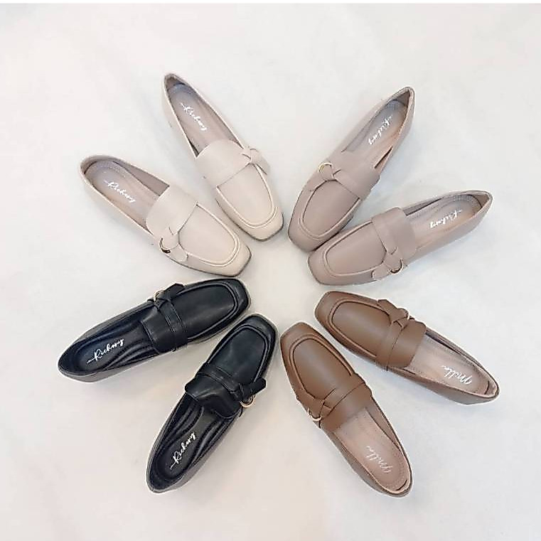 New!!! รองเท้าคัชชู ส้นเตี้ย โลฟเฟอร์ รองเท้าทำงาน อะไหล่สีทองคาดโบว์ ด้านข้าง Loafers