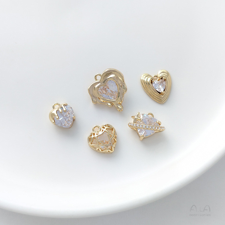 สีกักขัง 14K ฝังทองเพทายพีชจี้หัวใจ Planet Love จี้ diy สร้อยข้อมือต่างหูสร้อยคอจี้ HE47