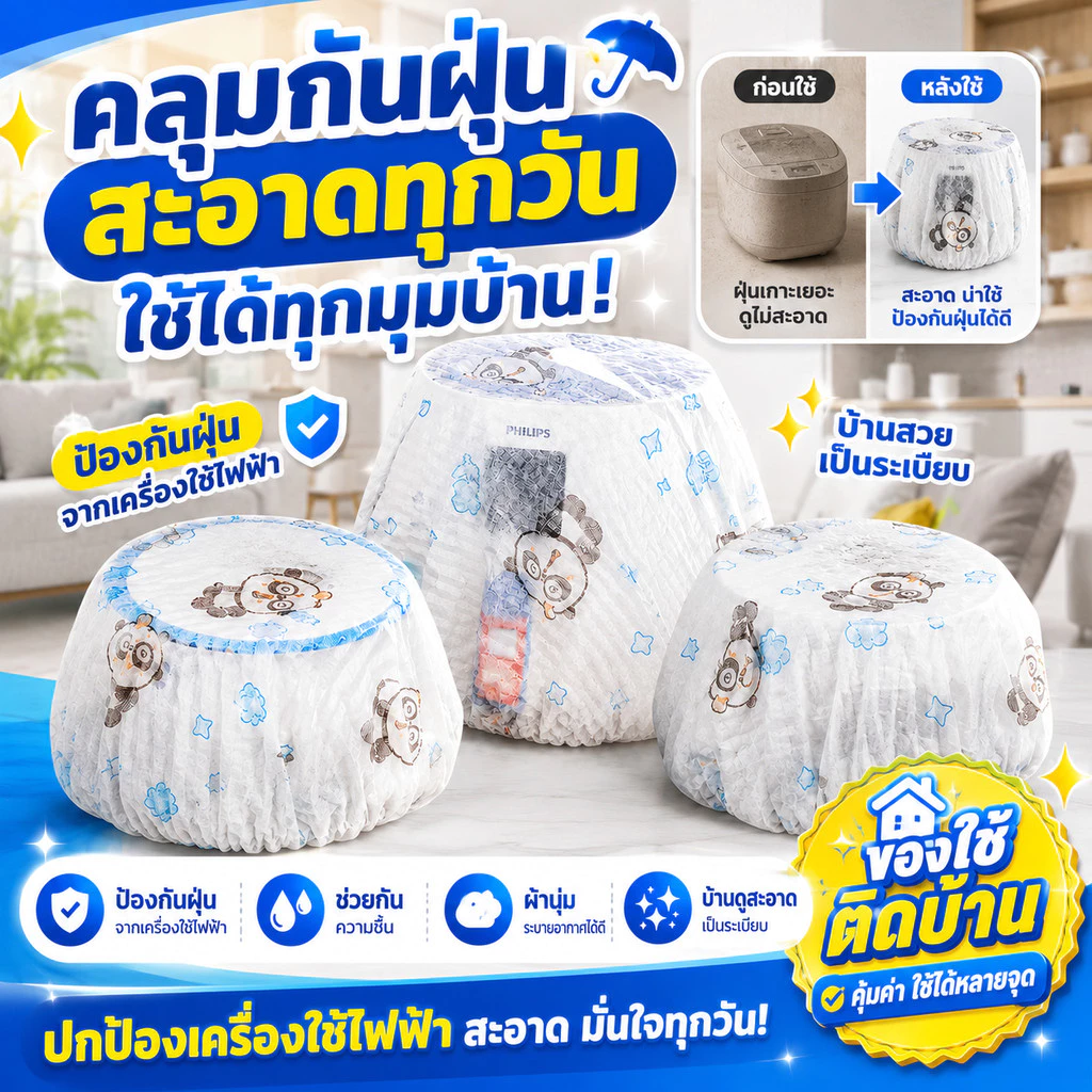 [แนะนำ] ผ้าคลุมกันฝุ่นสำหรับใช้ในบ้าน ช่วยกันความชื้น ปกป้องเครื่องใช้ไฟฟ้า ผ้านุ่มขอบยางยืด คลุมหม้อหุงข้าว