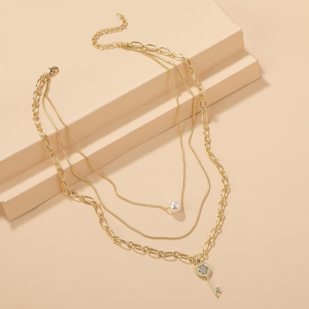 Charmost-Accessories Bohemian Multilayer Necklace Double Gold Lock Heart Necklace ยุโรปและสหรัฐอเมริ