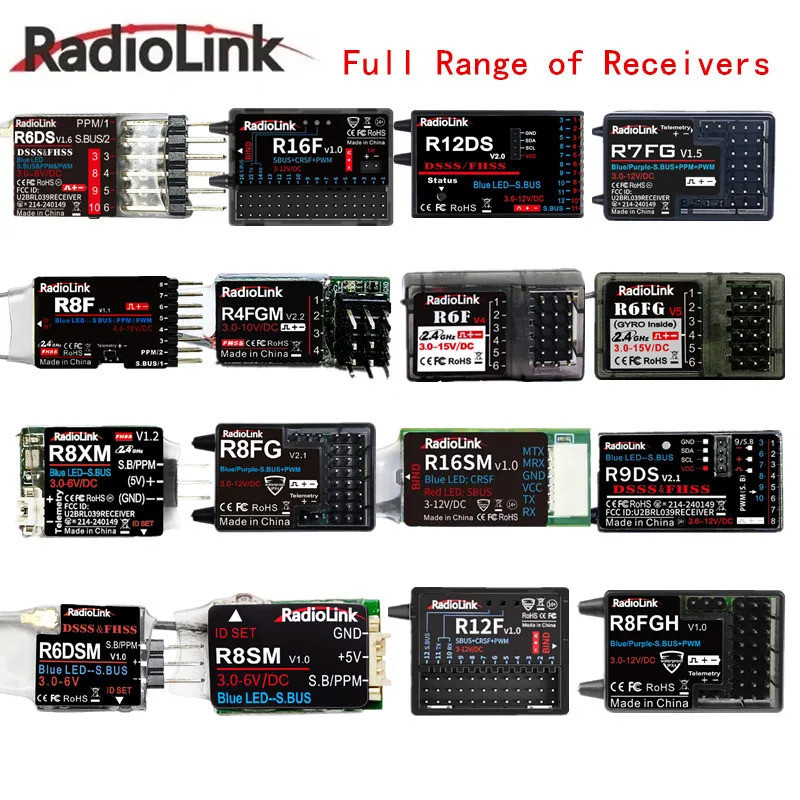 RadioLink RC Receiver R4FGM R6FG R6F R6DS R6DS R6DSM R7FG R8EF R8XM R8EF R8FG R8FGH R9DS R12F R12F R