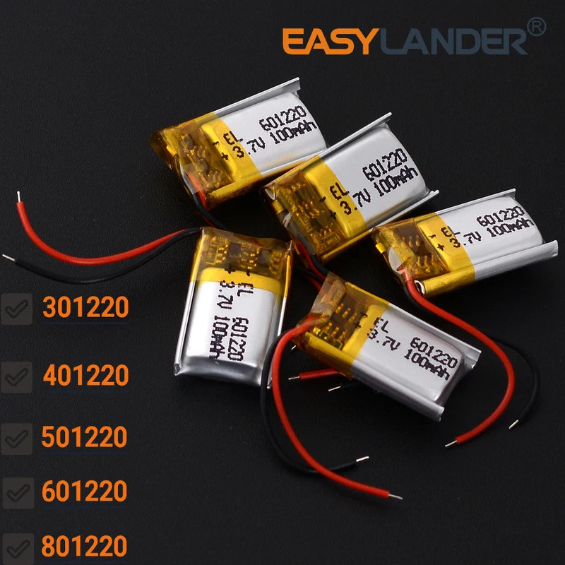 5ชิ้น/ล็อต 301220 60มะห์ 401220 501220 3.7V 100mAh 601220 แบตเตอรี่ลิเธียมไอออน Lipo li Polymer แบบช