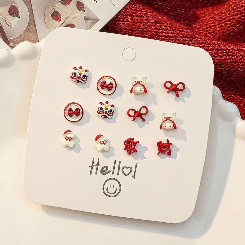 TQ~Non-pierced ear clips in Chinese New Year red style S925Silver earrings for the Year of the Drago