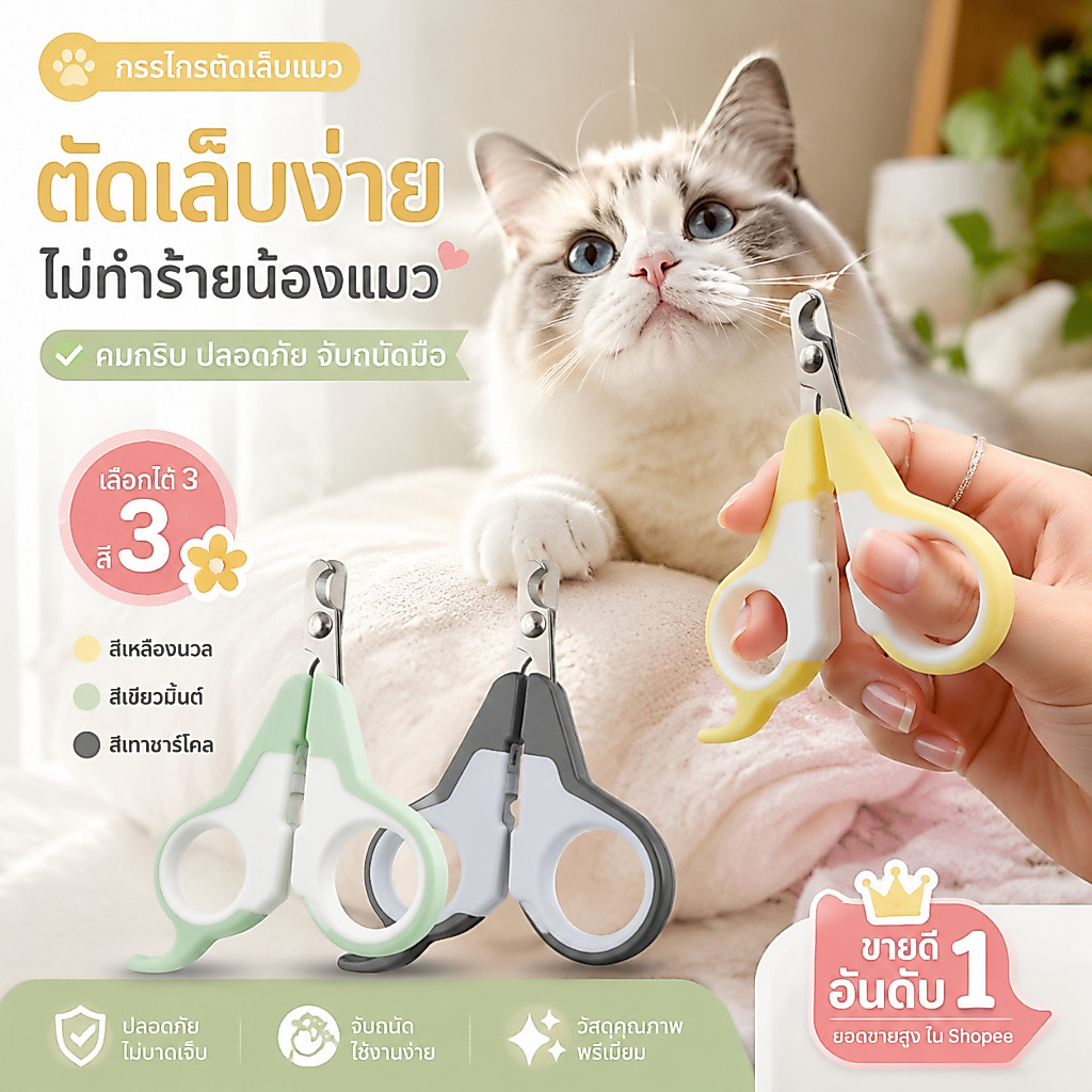 กรรไกรตัดเล็บสัตว์เลี้ยง สแตนเลส ใบมีดคมพิเศษ มีตัวกั้นล็อกเซฟตี้ ตัดแม่น ไม่บาดเส้นเลือด มือใหม่ก็ใช้ได้ หมาแมวปลอดภัย