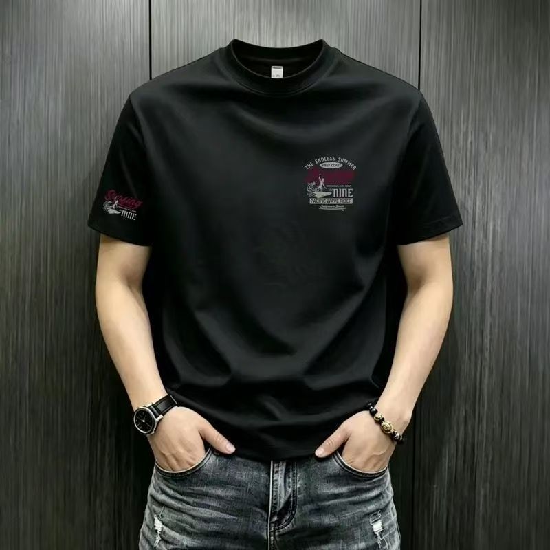 เสื้อยืดแขนสั้นสไตล์ใหม่ผู้ชายฤดูร้อนเวอร์ชั่นเกาหลีอินเทรนด์เรียบง่ายครึ่งแขนสไตล์ฮ่องกงหลวมสบายๆ Stre
