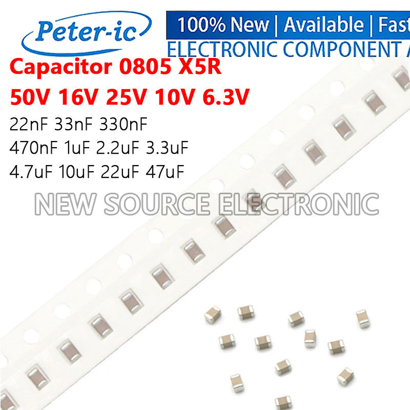 (10-50 ชิ้น) 0805 SMD 50V 16V 25V 10V 6.3V X5R Capacitor 22nF 33nF 330nF 470nF 1uF 2.2uF 3.3uF 4.7uF 10uF 22uF 47uF