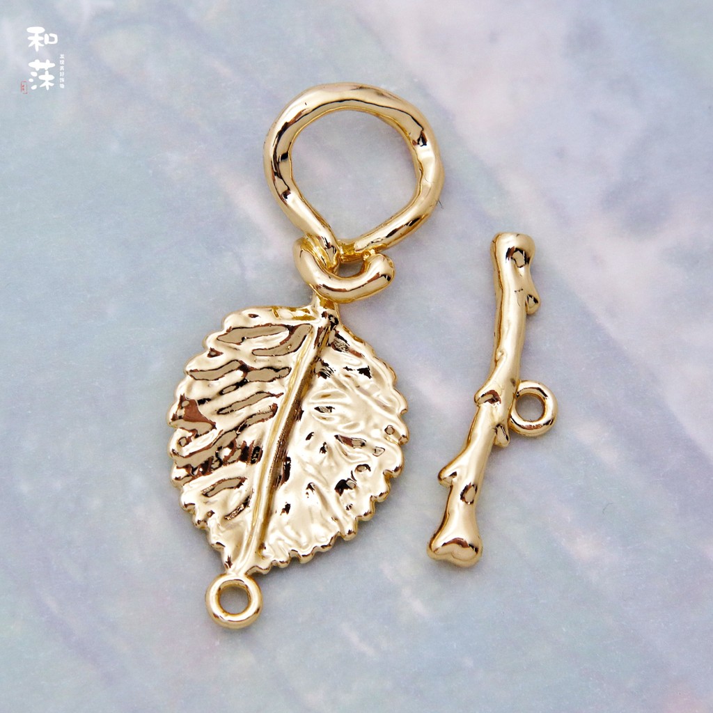 อุปกรณ์เครื่องประดับ Diy ทองแดง Gold-Plated Leaf Vein Texture Big Leaf OT หัวเข็มขัดสร้อยข้อมือสร้อย
