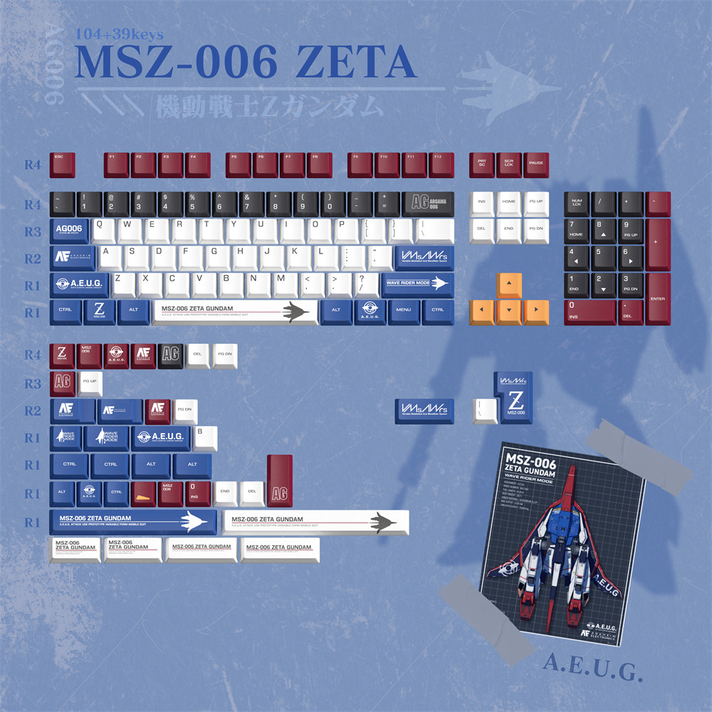 Zeta Gundam PBT Sublimation สําหรับคีย์บอร์ดแบบกลไกชุดสูทมือถือปุ่มกันดั้มไม่ซ้ําใคร