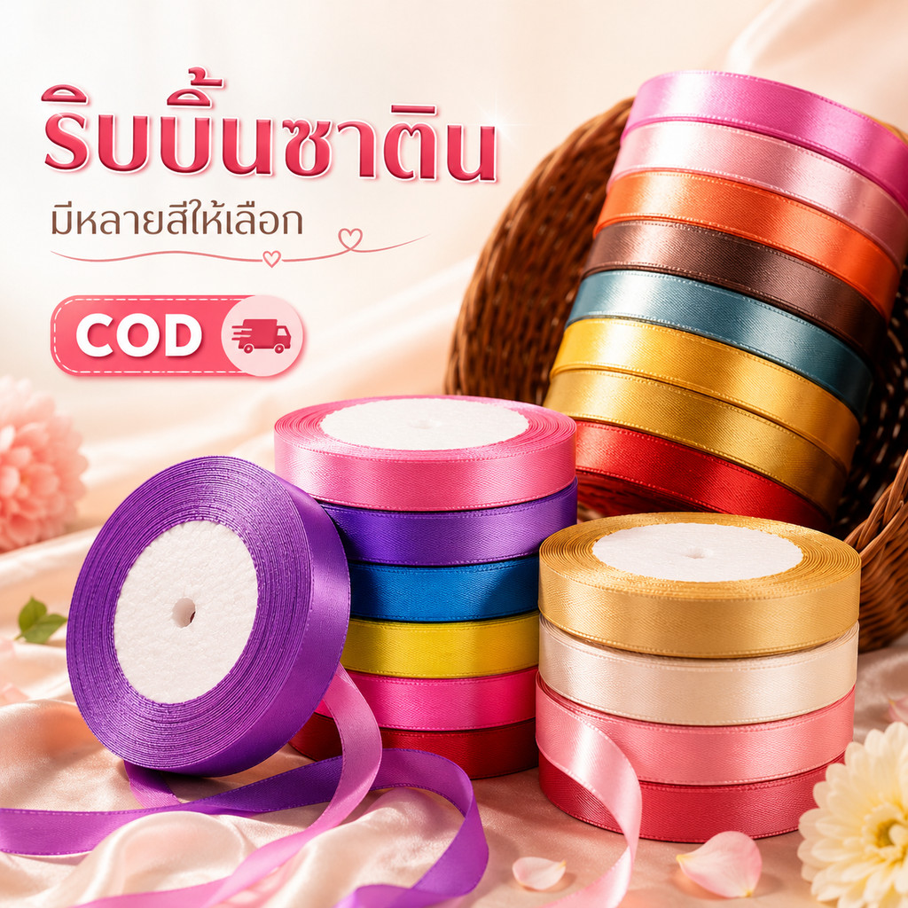 ริบบิ้นซาติน 2ซม. 22-23ม. ริบบิ้นห่อของขวัญ ทำโบว์ DIY จัดดอกไม้ งานแต่ง งานวันเกิด พร้อมส่ง