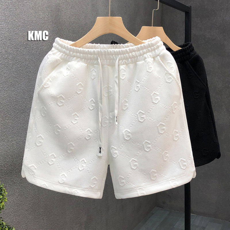 กางเกงขาสั้นสั้นผู้ชาย 3D Steel Print Letter G กางเกงขาสั้นลําลองผู้ชายเกาหลี