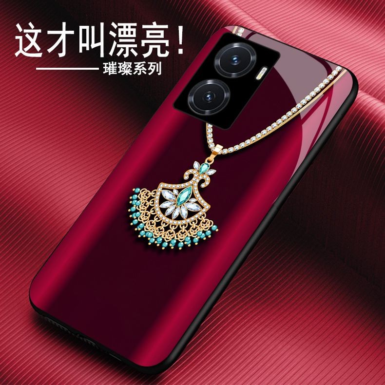 เหมาะสําหรับVIVOY77เคสโทรศัพท์หญิงY77ใหม่รวมทุกอย่างShock-resistant Soft Cover Mirrorสร้อยคอหรูหรา5G