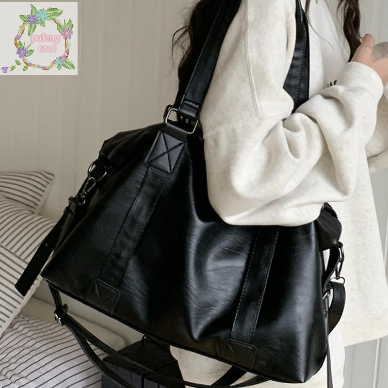 PUCOOL แฟชั่น Simple Tote หนังสีดําไหล่ Crossbody สําหรับผู้หญิง Commuting เดินทาง TH