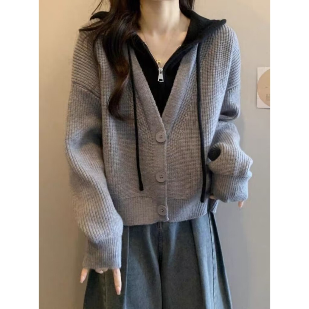 เสื้อ sweater sculptor sweater แจ็คเก็ตคาร์ดิแกนผู้หญิง แบบหลวมไซส์ใหญ่ สไตล์ใหม่สำหรับฤดูหนาว