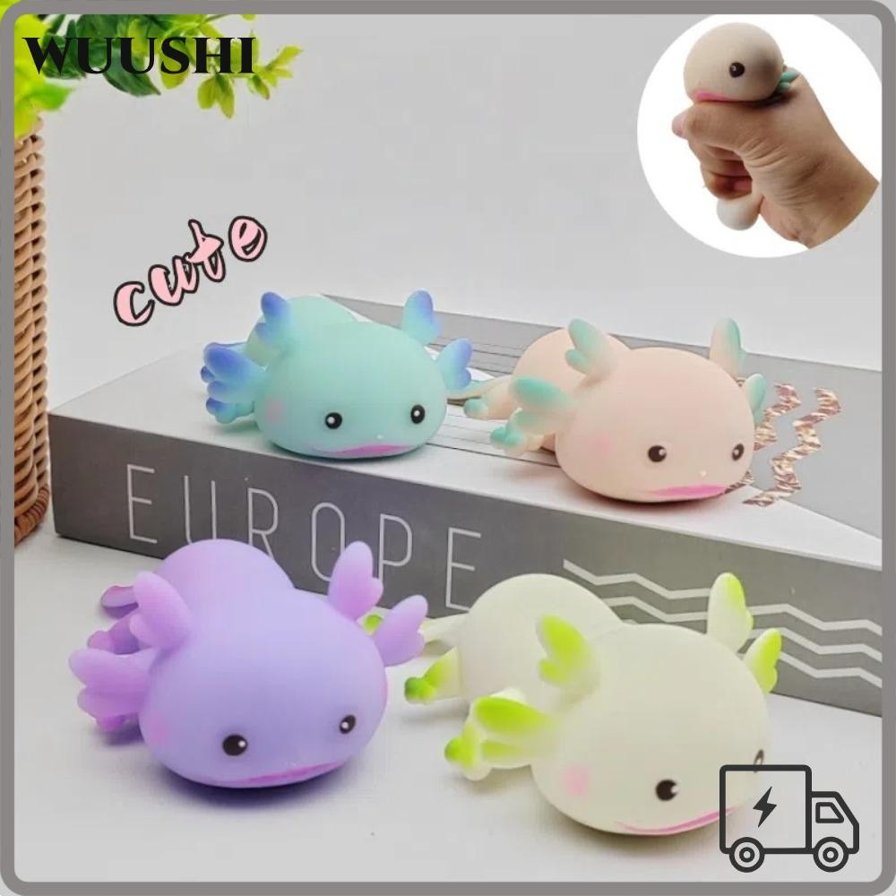 WUSHI ของเล่นบีบ,ตุ๊กตาอยู่ไม่สุขน่ารักAxolotlการ์ตูนปลาSquishyของเล่น,ตลกความเครียดบรรเทาหลายสียืดอ