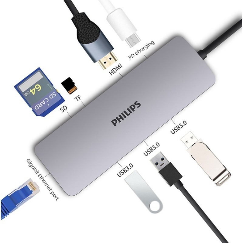 Philips 8 In 1 Docking Station SWR1608B/93 Typec Docking Converter Usbc Splitter