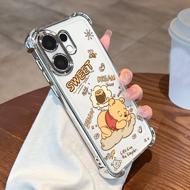 เคส Vivo V60 V50 V40 Case Vivo V60 Lite เคสน่ารักการ์ตูนน่ารักแฮปปี้วินนี่ เดอะ พูห์ แบร์ใสเยลลี่นุ่มกันกระแทกพร้อมฝาครอบกล้องฟิล์มป้องกันเลนส์หนาถุงลมนิรภัยโทรศัพท์