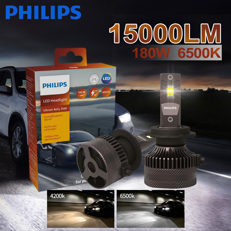 Philips LED Ultinon Rally 3590 H4/H7/H11 HB3/4 H19 HIR2 6500K 90W 15000LM ໄຟໜ້າລົດ (ຫຼອດໄຟ 2X)