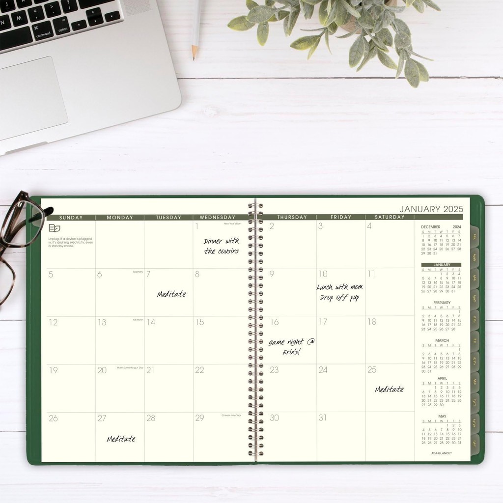 AT-A-GLANCE 2025 Planner รายเดือน 9" x 11" ใหญ่ รีไซเคิล สีเขียว (70260G6025) HFP9