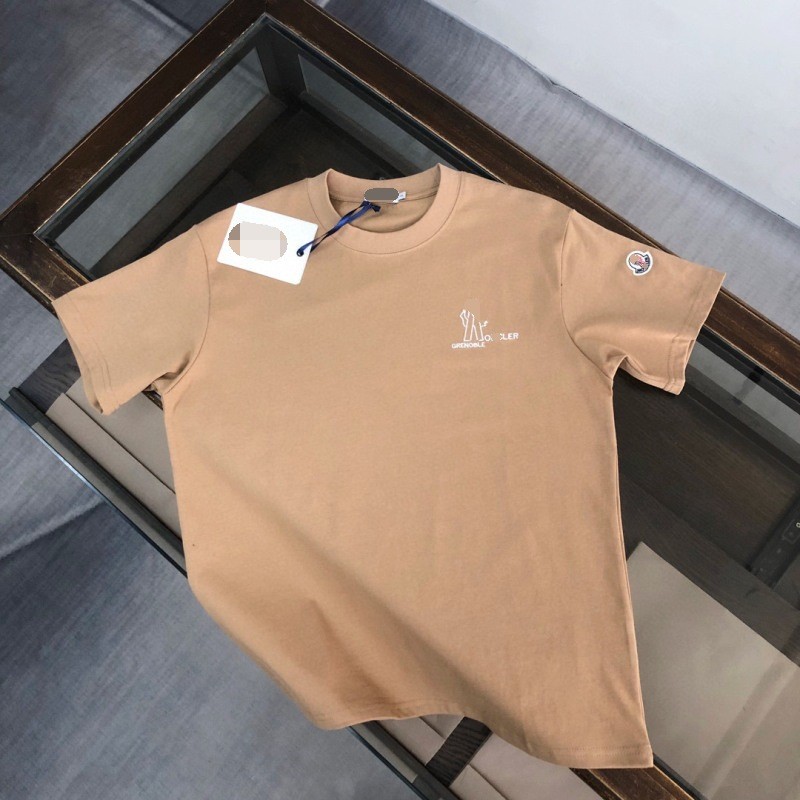 H63P Moncle* Men's Summer Japanese Style Loose Cotton Letter Embroidered T-Shirt280g New Casual Shor