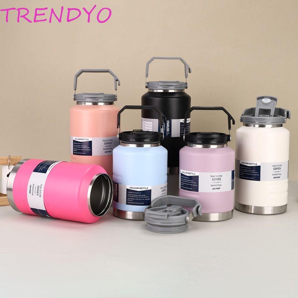 TRENDYO กระติกน้ําเก็บความร้อน, แก้วเดินทางกาแฟความจุขนาดใหญ่ 2 ลิตร, ของขวัญแบบพกพาพร้อมที่จับขวดเครื่องดื่มป้องกันการรั่วขวดเดินป่า