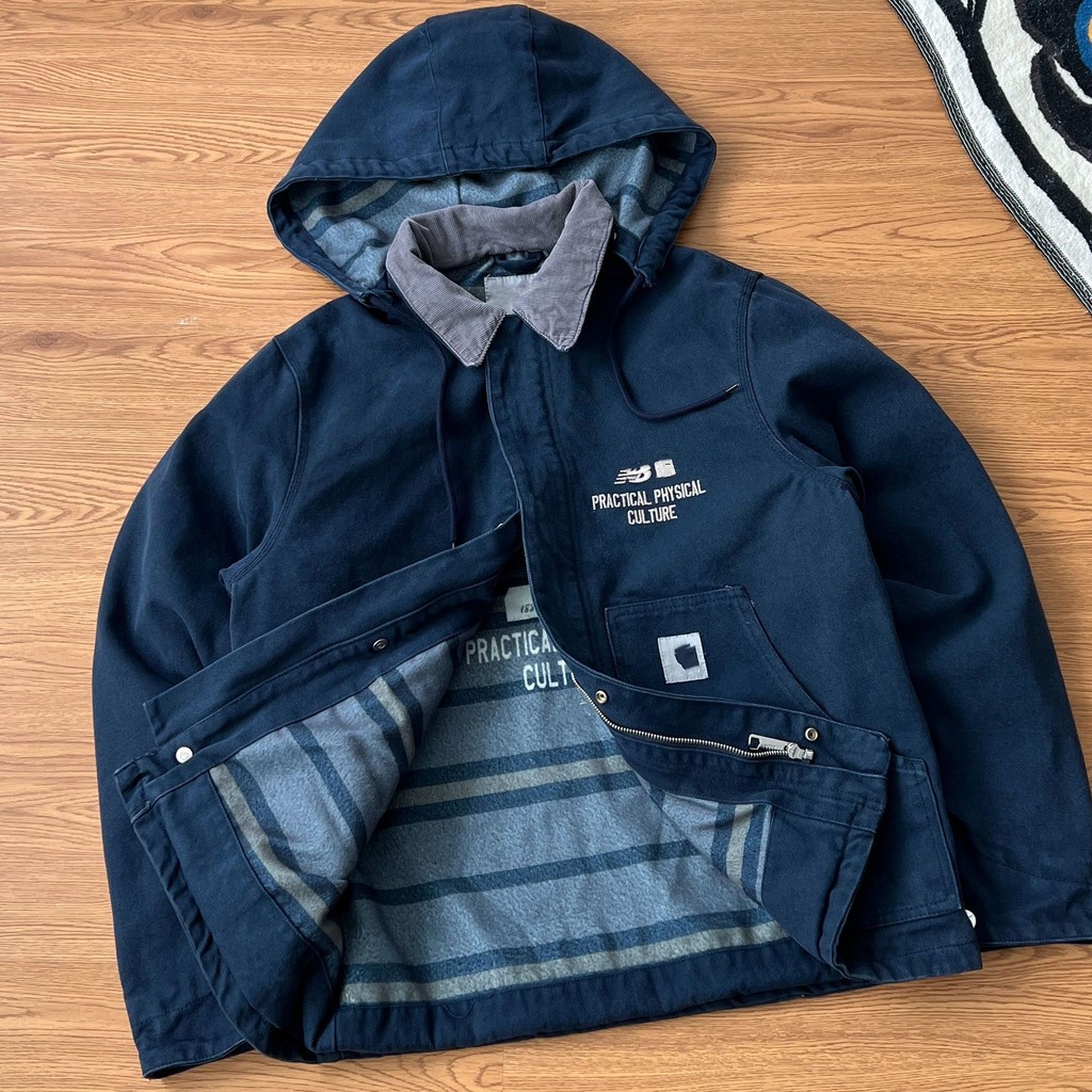 DNE9 Carh'''t Collaboration Washed Vintage Jacket Hooded Coat Canvas Detachable Hood Khaki American 