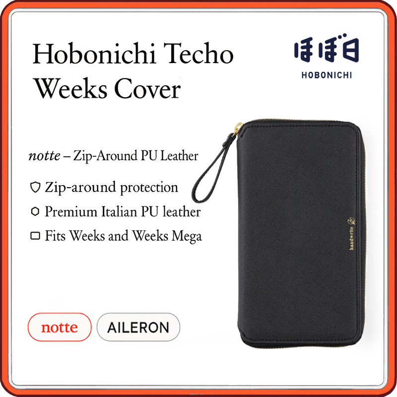 Hobonichi Weeks Planner Cover – Notte Zip-Around PU Leather, Alettone PVC Snap-Flap, Tragen Nylon Tr