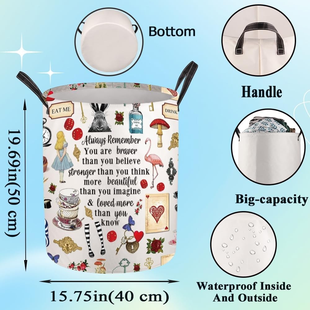 G2TUP Alice Movie ตะกร้าซักผ้าพับได้ Alice Fairy Tale แฟนของขวัญ Alice Wonderland Theme You Are Brav