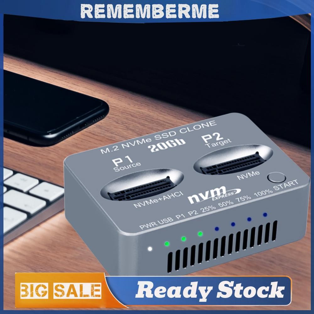 Dual-Bay M.2 NVME SSD Clone USB3.2 ประเภท C NVME Docking Station Gen2X 20Gbps ฮาร์ดดิสก์ภายนอกกล่อง 