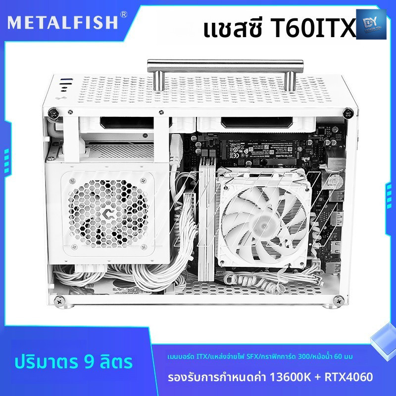 CASE PC (เคสพีซี) กล่อง T60 Mini ITX สำหรับการ์ดกราฟิกยาว แบบพกพา ด้านข้างโปร่งใส แหล่งจ่ายไฟ SFX สี