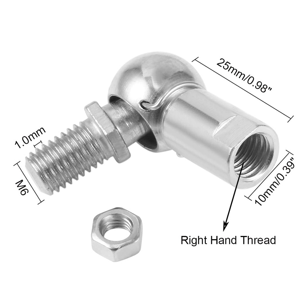 Ball Head Joint Rod End Bearing, 4pcs M6 ด้ายขวา Ball Socket Universal ข้อต่อเหล็กคาร์บอนมุม Ball Jo
