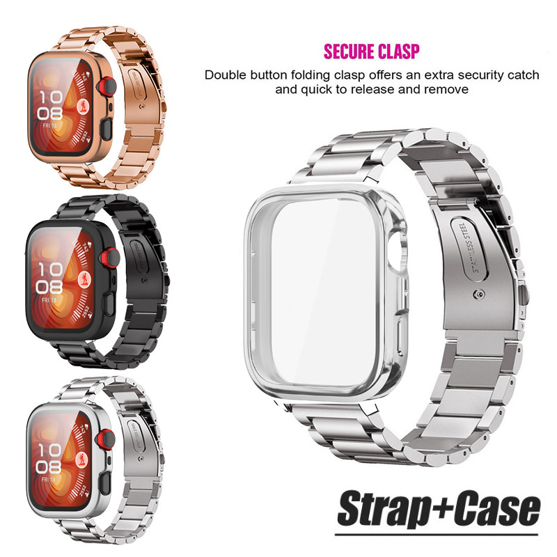สายสแตนเลส 2in1 พร้อมเคสป้องกันหน้าจอ สําหรับ Huawei Watch Fit/Fit2/Fit3/Fit4/Fit5 Pro/Fit SE/Fit ใหม่ รุ่นพิเศษ