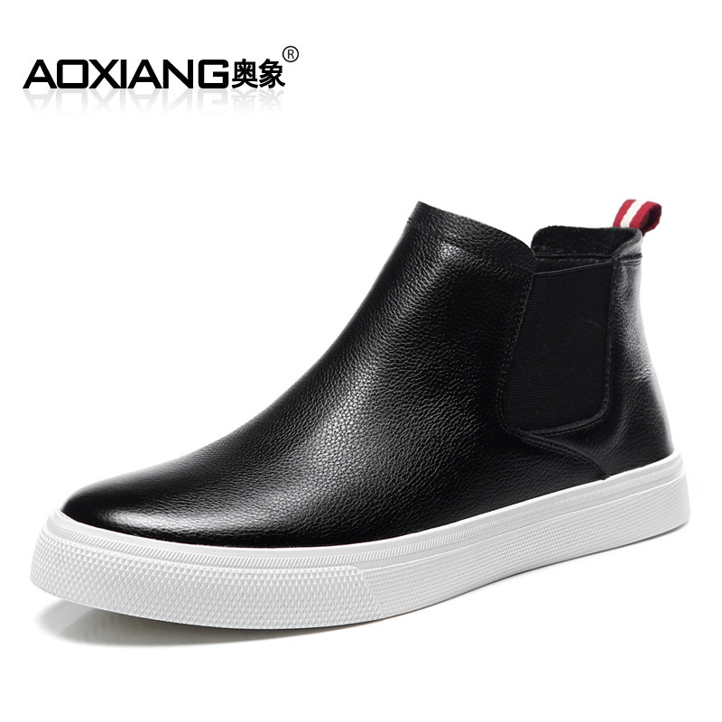 รองเท้าผู้ชายสไตล์เกาหลี บู๊ตหนังคุณภาพดี แบบ Chelsea Boots สำหรับฤดูใบไม้ร่วงและใบไม้ผลิ อบอุ่นจากข