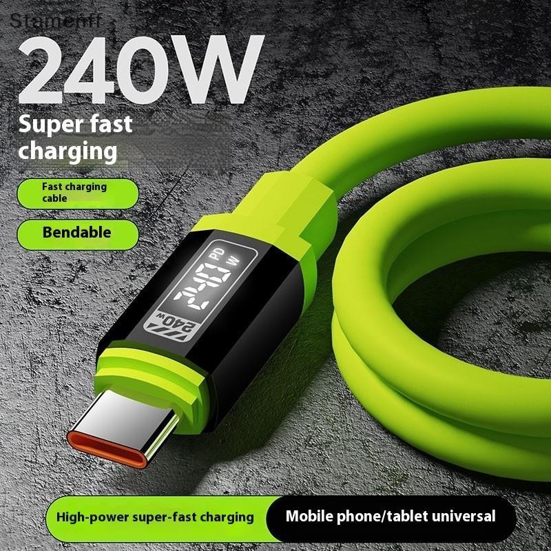 Null 240W 1.5m Fast CHARGING USB Type-C ถึง Type-C พร้อมสาย Real-Time Power Display สําหรับโทรศัพท์มือถือ Fast สายชาร์จ null