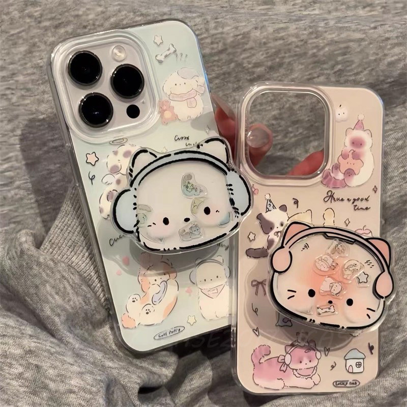 ชุดหูฟังสุดน่ารัก Cat Shaking Music Stand Apple iPhone 17 Air 16e 15 14 Plus 13 12 Pro Max เคสโทรศัพ