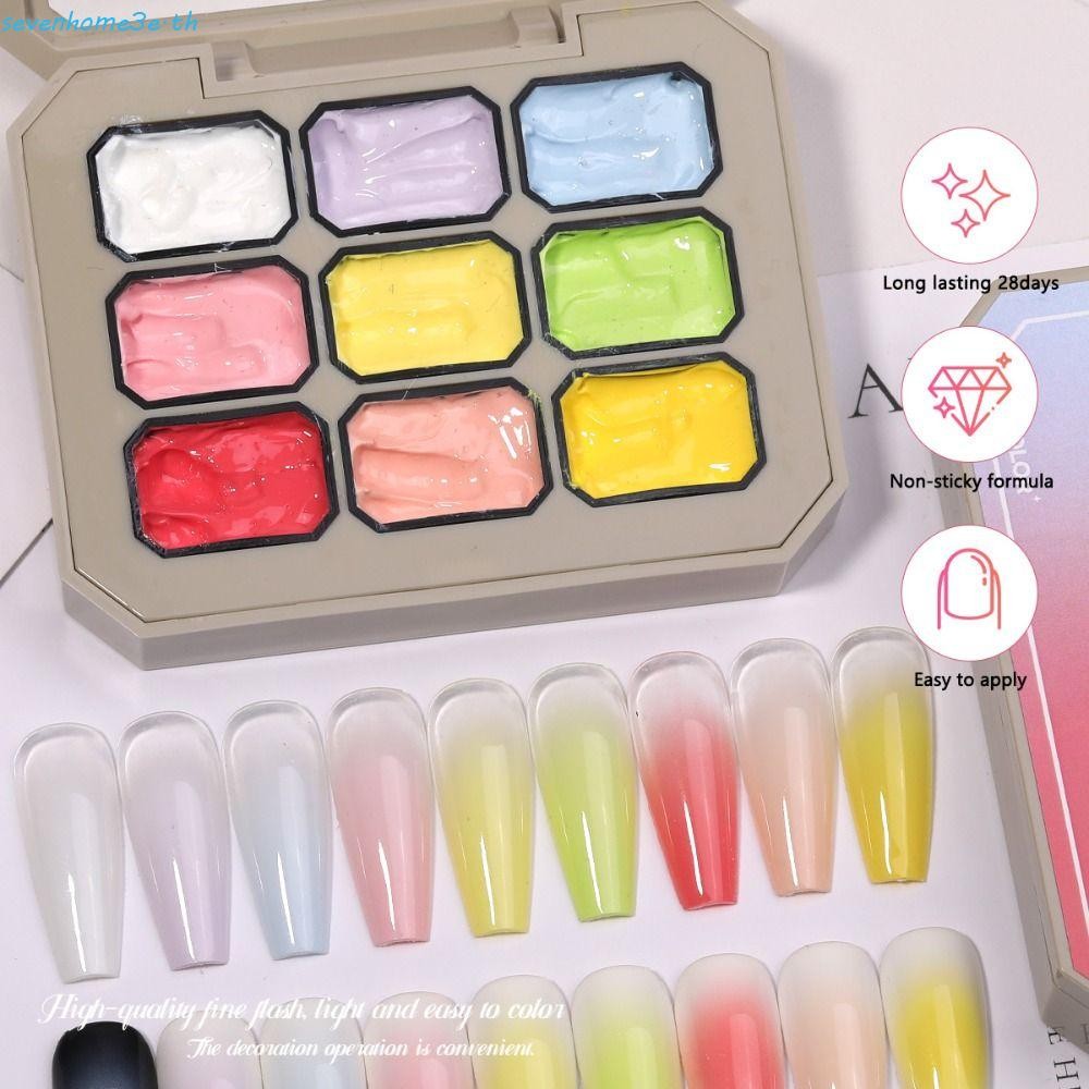 SEVENHOME3E 4IN1 Pat Ombre Gel Nail Polish, Mini 9 สี Easy Gradient Painting Gel, สีสันเล็บฝรั่งเศส 