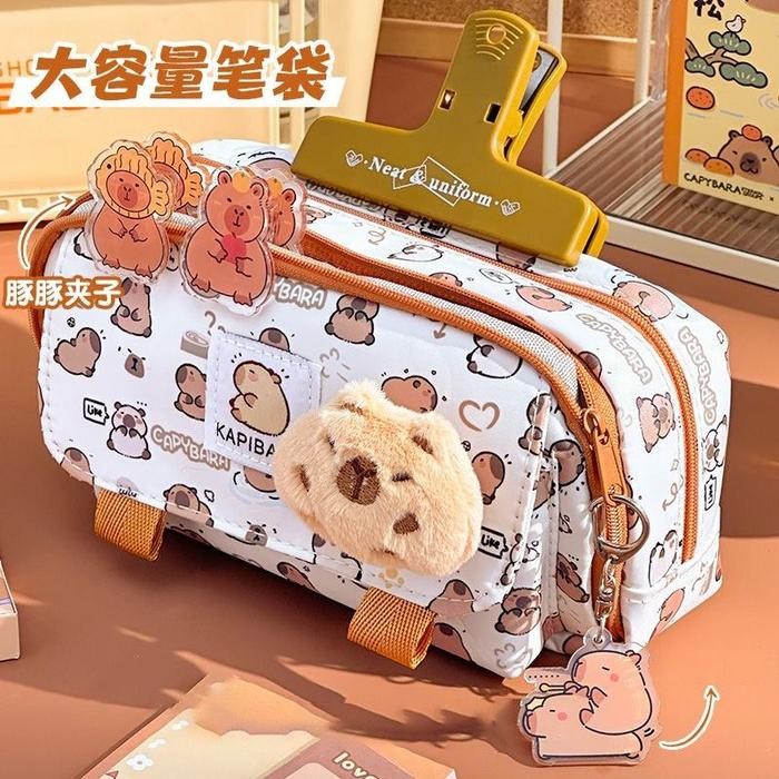 CAPYBARA กล่องดินสอตุ๊กตาขนเฟอร์น่ารัก! PATTERN Edition Gwiyeo กล่องดินสอกระเป๋าเครื่องเขียน Kawaii 