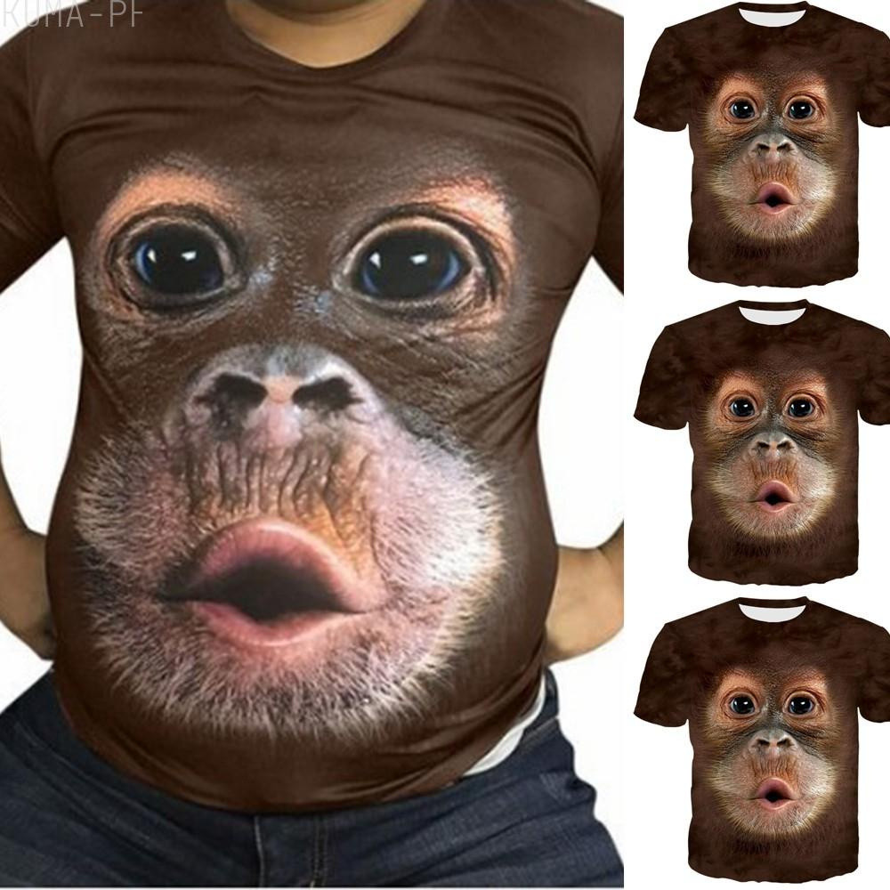 ตลก 3D Monkey-Face Gorilla เสื้อยืด Orangutan คอสเพลย์เสื้อแขนสั้นฤดูร้อน