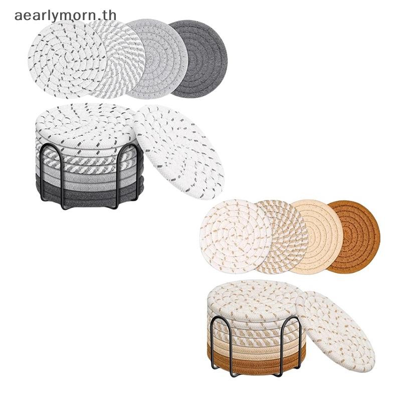 AA 8 ชิ้นถ้วย Coasters สําหรับเครื่องดื่มดูดซับทอ Coaster ชุดผู้ถือ Farmhouse ผ้าผ้าถ้วย Coasters สํ