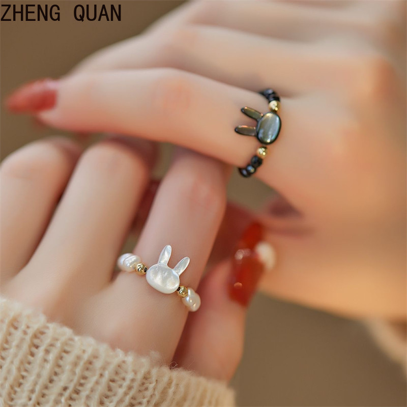 แหวนมินิมอลลูกปัดกระต่าย ปรับขนาดได้ สไตล์ Boho