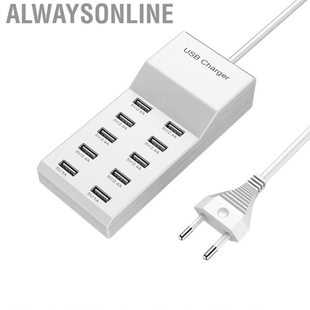 Alwaysonline ALWOWSONLINE-TH USB Charging Station 50W 10 พอร์ตชาร์จซ็อกเก็ตพกพาสำหรับอุปกรณ์สมาร์ทโฟ