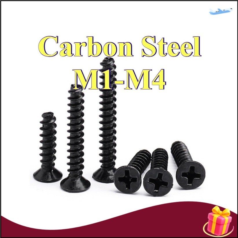 KB cross countersunk หัวหางแบน self-sting สกรูของเล่นเหล็กคาร์บอนสีดํา, สกรูไฟฟ้า M1-M4WDY-MB