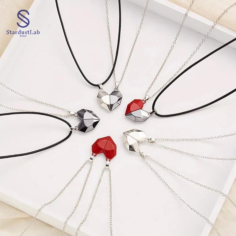 StardustLab 2 ชิ้นอินเทรนด์แม่เหล็กคู่สร้อยคอมิตรภาพหัวใจจี้สร้อยคอสําหรับผู้ชายผู้หญิงของขวัญวันวาเ